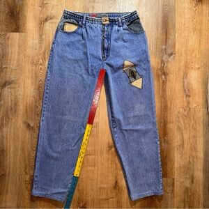 Novin Western Jeans 36x32 Vintage Tapered New Denim Thick Stitch Embroidered 90s